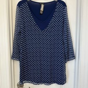 New Directions Navy Patterned Blouse